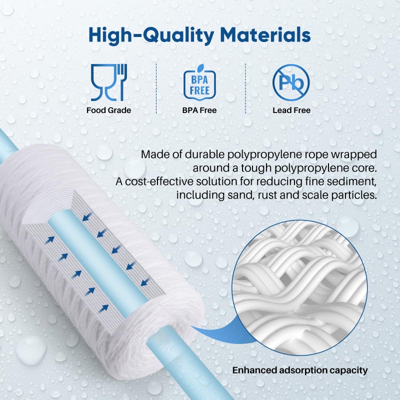 Pure Plus PUREPLUS 5 Micron 10 x 4.5 Whole House String Wound Sediment Filter for Well Water, Replacement Cartridge for 84637, WPX5BB97P, PC10, 355214-45, 355215-45, WP10BB97P, WP5BB97P, 2Pack - Image 4